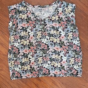 LOFT Floral Tee Size M - Black, Pink, Yellow, Blue